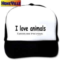 new mesh ball cap hat I LOVE ANIMALS deep fried  