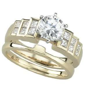 Stair Step 14K Yellow Gold 0.5cttw Princess Cut and Round Diamond 