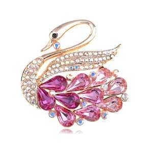 Rose Golden Tone Light Fuchsia Swarovski Crystal Element Lifted Swan 