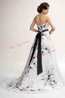 Bridal gown Embroidery party formal White Wedding dress ball black 