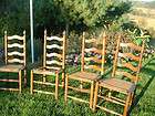 Set 4 Antique/Vintage Shaker Style Tall Oak Ladder Back Chairs Cain 