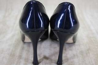 Manolo Blahnik Newcio Navy Blue Patent Pointy toe Pumps Heels 38 7.5 $ 