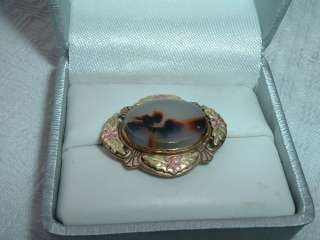   ESTATE BLACK HILLS GOLD AND MOSS AGATE PIN, 4 GRAMS IN GIFT BOX  