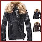 C41019 Mens Fashionable Fur Collar Lapel Zips Like Leather Jacket Coat