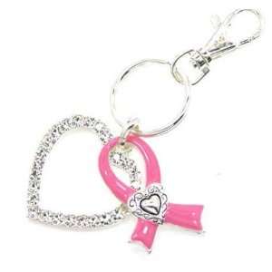  Breast Cancer Awareness Pink Ribbon and CZ Heart Charms on 