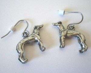Vintage Silver Charm Greyhound Whippet Dog Earrings  