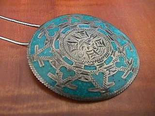 Vintage Sterling Silver Turquoise Large Pin NECKLACE  