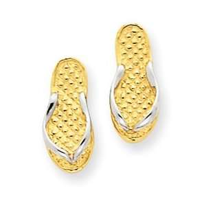  14k Yellow & Rhodium Gold Flip Flop Earrings Jewelry