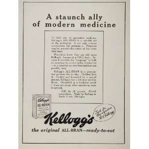  1926 Ad Kelloggs All Bran Cereal Battle Creek Medicine 