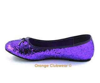 PLEASER Star 16G Womens Purple Glitter Flats Shoes  