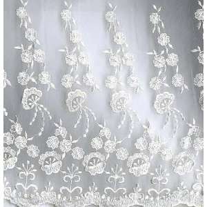  52 Wide Embroidered Organza Floral Ivory Fabric By The 
