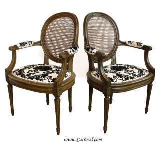 Pair of Antique Louis XVI Cane Back Accent Arm Chairs  