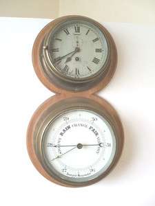 Brass Case Ships Wall Clock With Aneroid Barometer  