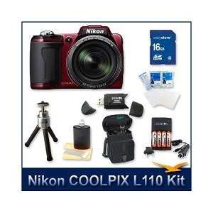  Nikon Coolpix L110 Digital Camera (Red), 12.1 MP, 15x Wide 