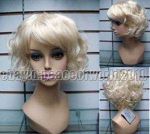 New Fashion Pale Blonde Short Curly WOMENS FULL WIG  