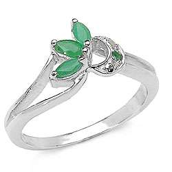 Sterling Silver Genuine Emerald Ring (Size 7)  