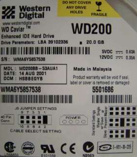 WESTERN DIGITAL WD200 WD200BB IDE 20GB HARD DRIVE  