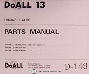 DoAll 13 LD 1320, 1340, 1360 Engine Lathe Parts Manual  