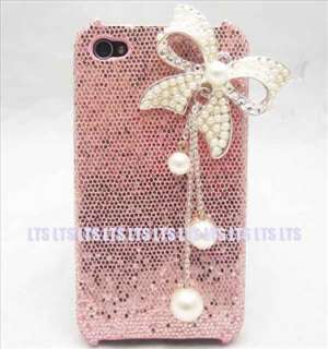 Bling Butterfly pink back Case Cover for iphone 4 4S  