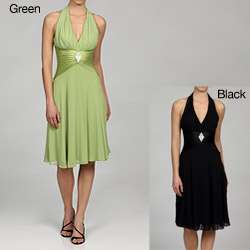 Issue New York Womens Pleated Waist Halter Dress  