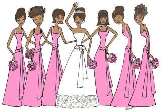 African American Bridal cards wedding pink 6 bridesmaid  