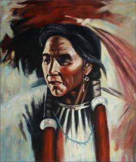 Framed Oil Painting Portrait of a Native American, Hand Painted 