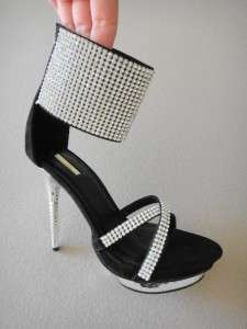 Prom Bridal Club Rhinestone Cuff Black Bling Stiletto Platform Heels 
