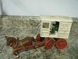 Vintage Cast Iron Fresh Milk Horse & Wagon  