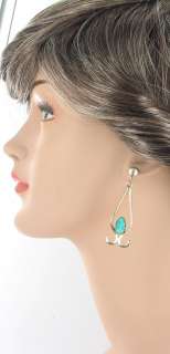 VINTAGE STERLING CARVED TURQUOISE CHANDELIER EARRINGS  