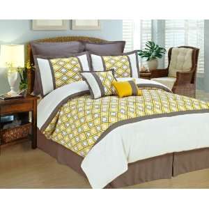   COMFORTER SET Yellow White Gray BED IN A BAG   KING SIZE BEDDING With