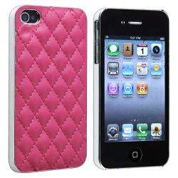 Pink Leather With Silver Side Snap on Case for Apple iPhone 4/ 4S 