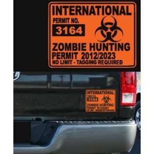  Zombie hunting permit car or truck decal orange 7.25x5.5 