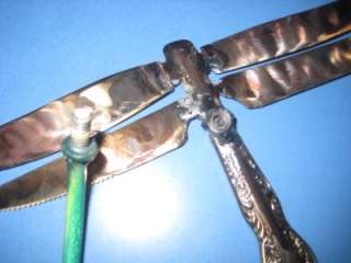 HANDCRAFTED METAL DRAGONFLY YARD ART  WELDED FROM EATING UTENSILS w 