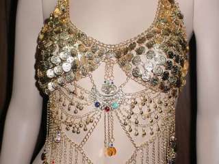 BELLY DANCE BEADED GOLD COINS SEXY BRA CUP ONE SIZE  