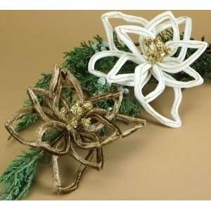   of 18 Winters Beauty Christmas Clip On Brown/White Poinsettia Flowers