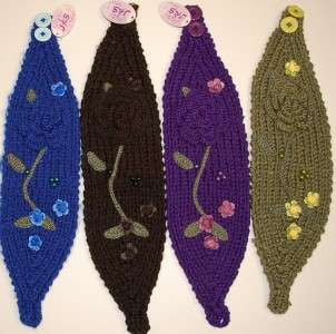 Crochet Headband Hair Band Knitted Flower Button BEIGE  