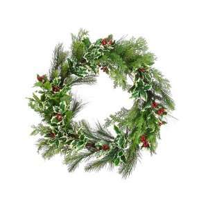  24 Holly/Cedar/Pine Wreath Green Red