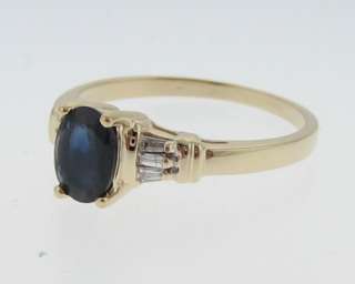 Estate Blue Sapphire Diamond Solid 14k Yellow Gold Ring  