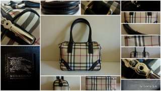 BURBERRY Nova Check Black Leather Trim Small Satchel Bag Purse Handbag 