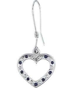 10k White Gold Blue Sapphire Diamond Heart Earrings  