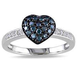 Sterling Silver 1/3ct TDW Blue and White Diamond Heart Ring (H I, I2 
