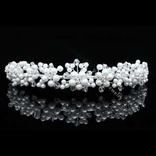 Bridal Flower Rhinestone Crystal Pearl Wedding Headband Tiara 8781 