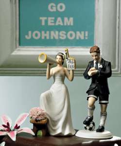 Soccer Player Groom Cheering Bride Wedding Cake Topper  