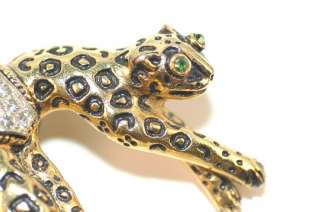 Vintage Florenza Gold Leopard Rhinestone Brooch Pin  