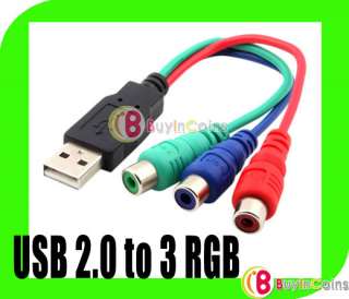 USB 2.0 to 3 RGB Female Stereo Cable Adapter AV TV HDTV  