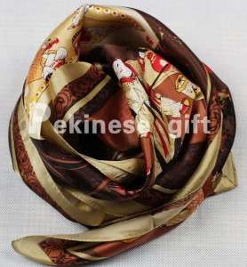 100% Brown Square 35Silk Scarf Kerchief Chinese Art  