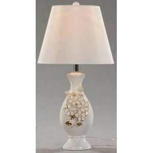   Ceramic Table Lamp, White Glazed with Fabric Shade