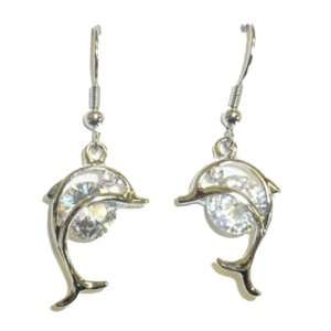  Dolphin with Large Crystal Pierced Earrings Jewelry