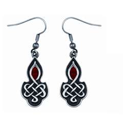 Pewter Red Crystal Celtic Love Knot Earrings  