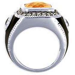 14k White Gold Overlay Mens Cubic Zirconia and Enamel Ring 